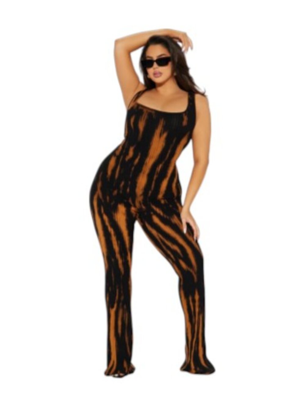Fashion Nova Black and Brown Tie-Dye Flare Jumpsuit NWT Size 1X